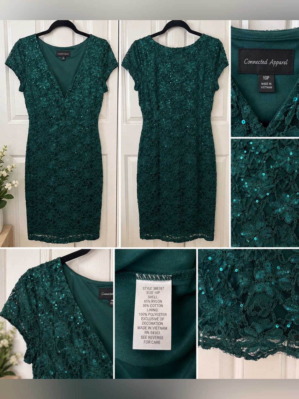 Connected Apparel Teal Lace Sequin Sheath Dress